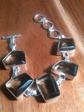 Simulated Smokey Quartz Silver Plated Toggle Clasp Bracelet (6.5 to 8 Inch)